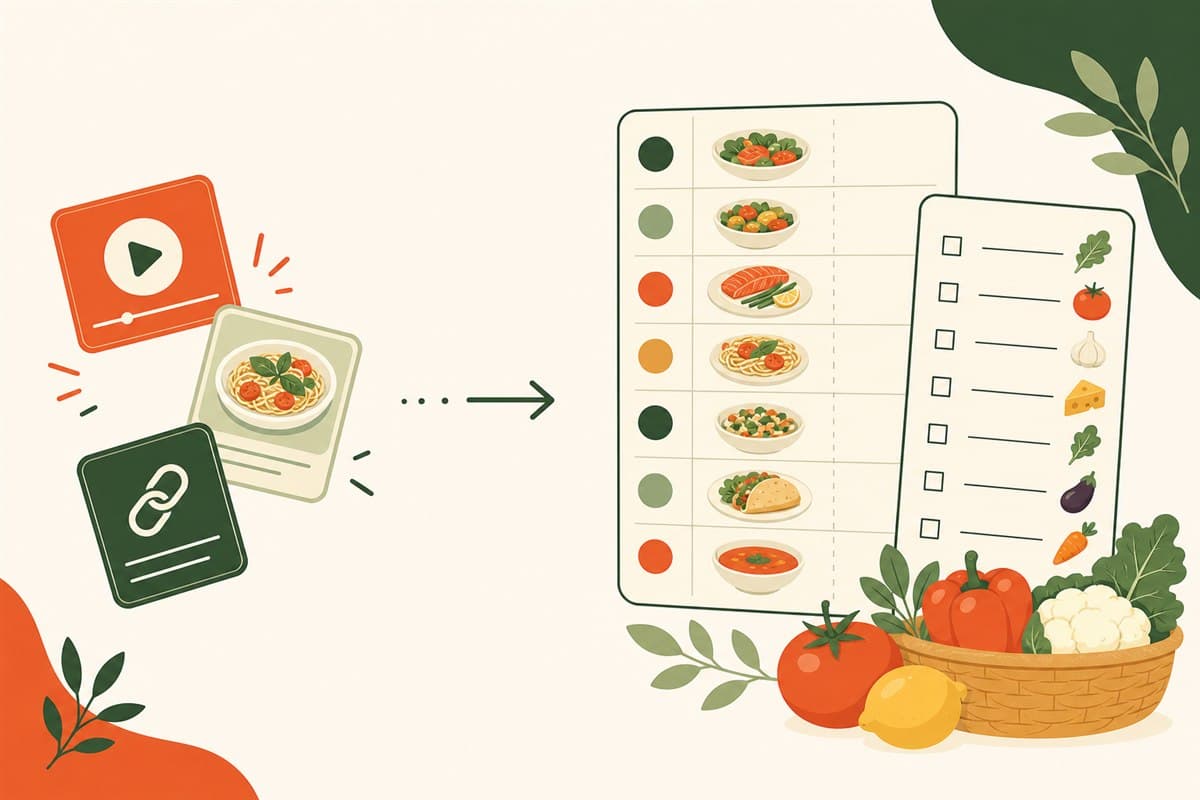 Recipe sources becoming a weekly meal plan and grocery list